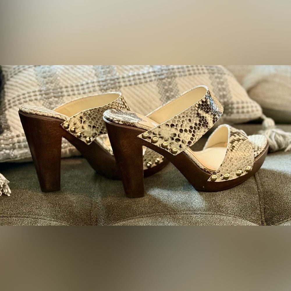 Jimmy Choo Snakeskin Mules with Brown Heel
